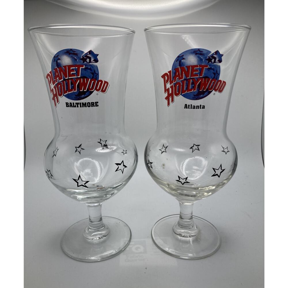 Planet Hollywood Hurricane Glasses (2)- Vintage Barware from Baltimore & Atlanta